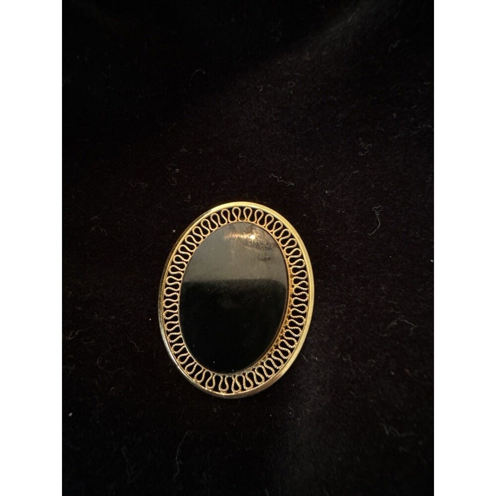 Vintage 1950's Winard Black Onyx Cabochon 12K Gold Filled Brooch & Pendant